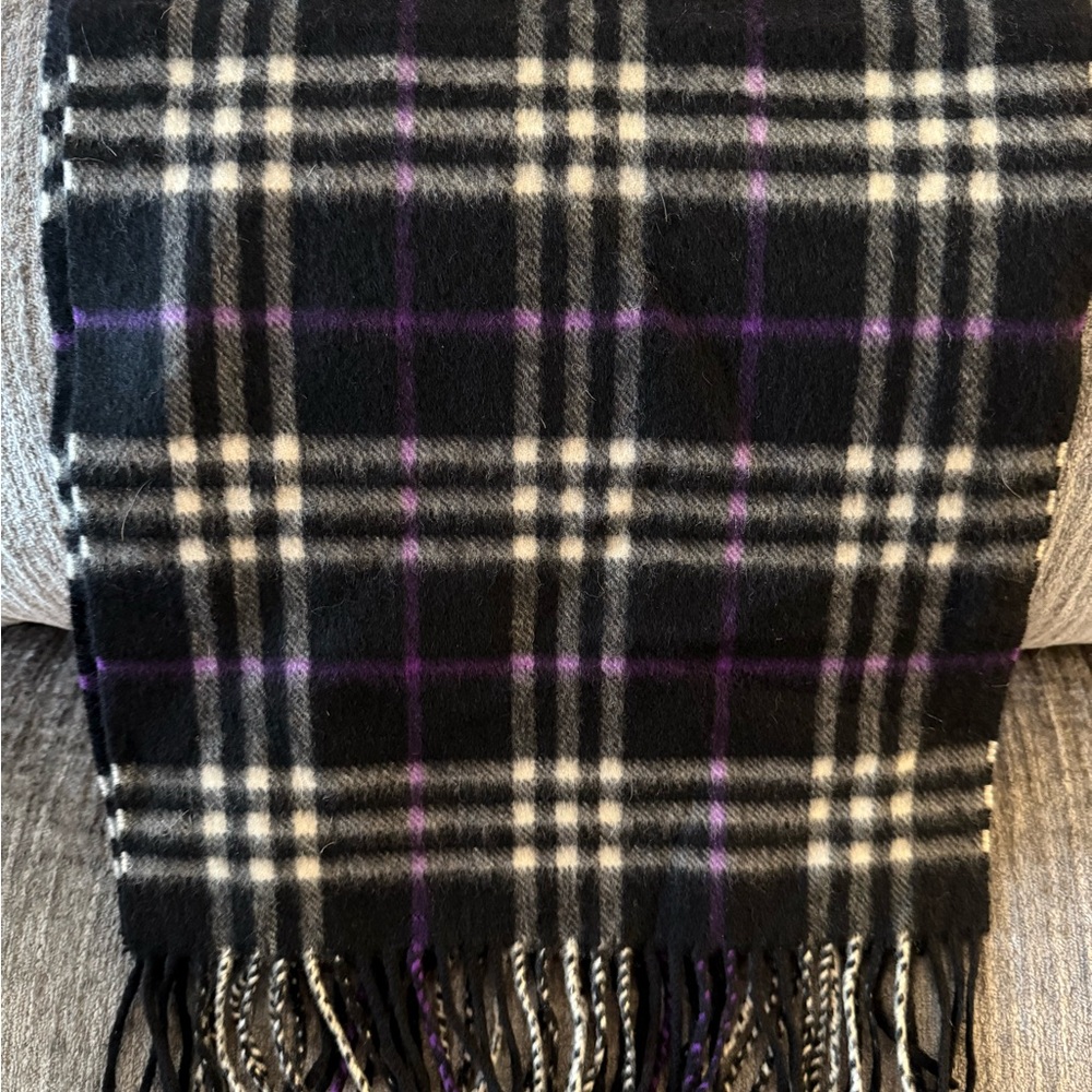 Burberry Black and Purple Checkered Cashmere Scarf - Picture 3 of 4